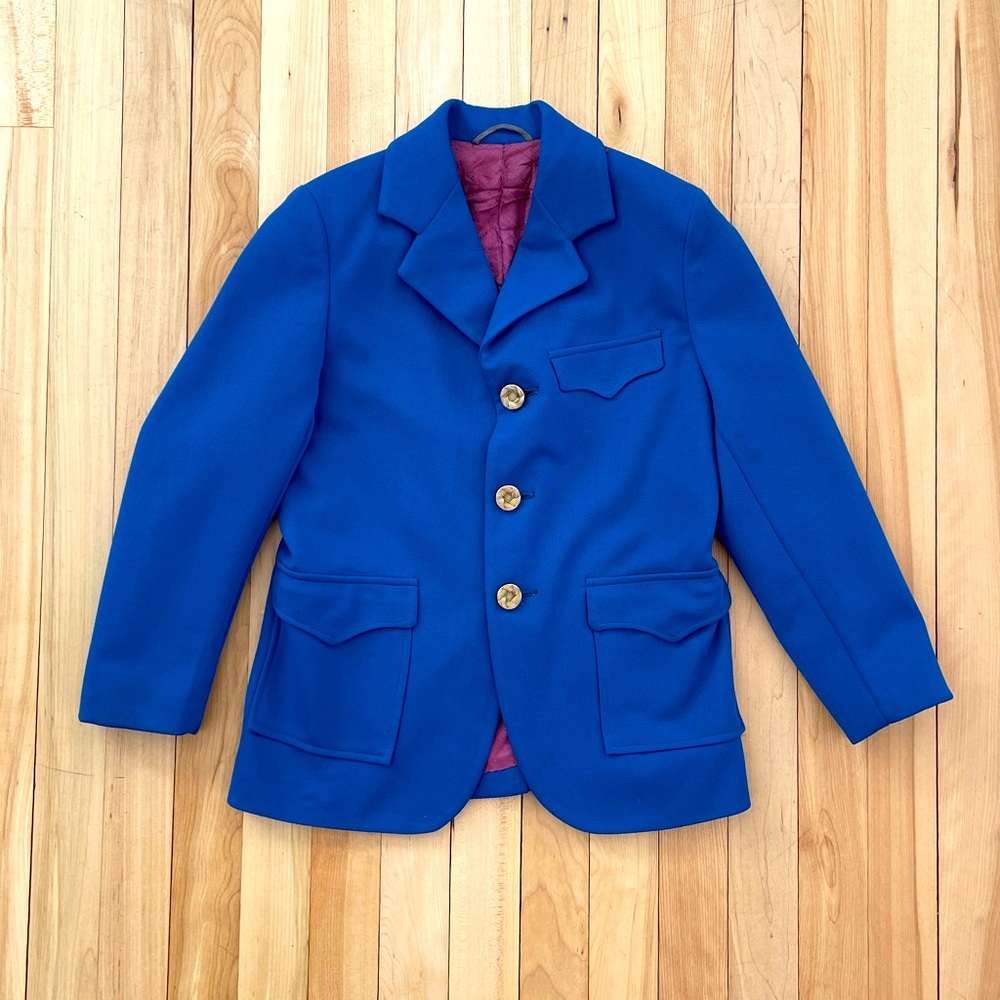 Vintage 1960s Kid Size Cobalt Blue Mod Blazer with Gold Buttons